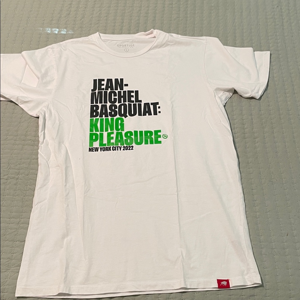 Basquiat White Graphic T-Shirt with Green and Black Text